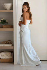 Ivory Rhinestone Trim Glitter Maxi Dress