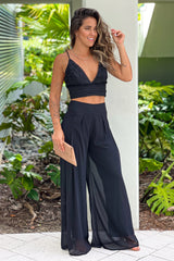 Black Crochet Criss Cross Top And Palazzo Pants Set