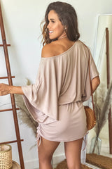 Cocoa Short Dress with Pull Strings and Dolman Sleeves