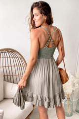 Olive Floral Crochet Top Short Dress