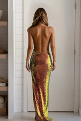 Latte Fluorescent Sequin Maxi Dress