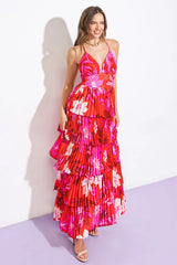 BEYOND AMAZING RED PLEATED MAXI DRESS