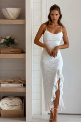 Off White Lace Ruffled Dress