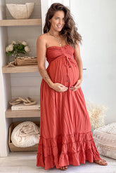 Brick Strapless Smocked Top Maternity Maxi Dress