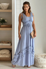 Blue Maxi Dress With Lace Detail