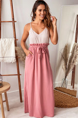 Dusty Pink Striped Maxi Dress with Paper Bag Waistline