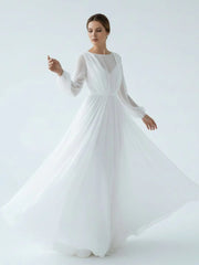 A Line Illusion Neck Long Sleeves Sweep Train Organza Wedding Dresses