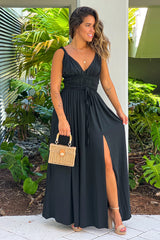 Black Sleeveless Maxi Dress With Slit