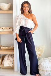 White And Black One Shoulder Jumpsuit
