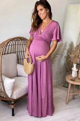 Mauve V Neck Maternity Maxi Dress
