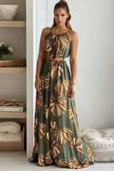 Olive Printed Cut Out Maxi Dress