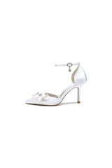 Womens Wedding Shoes Pointed Toe Ankle Strap Stiletto Heels with Rhinestone Flower