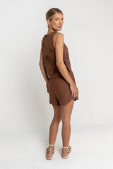 Rudy Embroidered Shorts in Brown