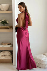 Cherry Draped Backless Maxi Dress