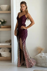 Maroon Ombre Sequin Maxi Dress