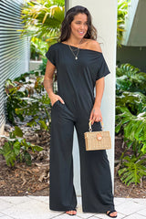 Black Off Shoulder Loose Fit Jumpsuit
