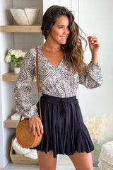 Black And Leopard Print Romper With Long Sleeves