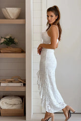 Off White Lace Ruffled Dress