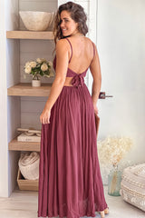 Red Brown Maxi Dress With Tie Back