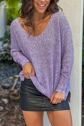 Lavender V Neck Knit Sweater