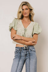 Sylas Embroidered Blouse in Sage FINAL SALE