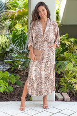 Snake Print Dress With V Neck