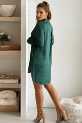 Green Button Down Sequin Shirt Dress