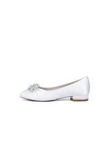 Navy Blue Flat Shoes with Crystal Flower Decoration