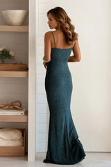 Hunter Green Glitter Pleated Wrap Maxi Dress
