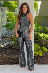 Black Sequined Halter Neck Jumpsuit
