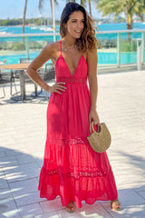 Coral Crochet Top Maxi Dress