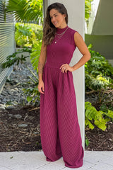 Wine Ribbed Jumpsuit