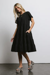 Neve Textured Midi Dress in Black FINAL SALE