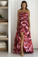 Red Floral Balloon Maxi Dress