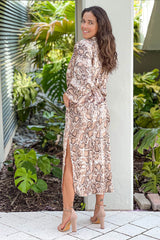 Snake Print Dress With V Neck