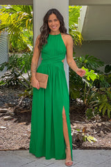 Green Pleated Maxi Dress