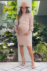 Taupe Mock Neck Maternity Nursing Dress