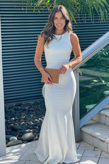 Ivory Maxi Dress With Open Back And Bow