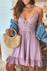 Light Purple Crochet Top Short Dress