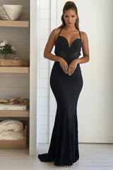 Black Spaghetti Strap Cut Out Mesh Maxi Dress