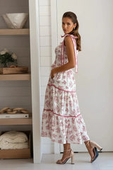 Burgundy Floral Tiered Midi Dress