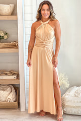 Taupe Multi Tie Maxi Dress With Slit