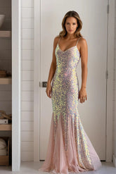 Blush Sequin Maxi Dress With Mesh Mermaid Skirt