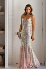Blush Sequin Maxi Dress With Mesh Mermaid Skirt