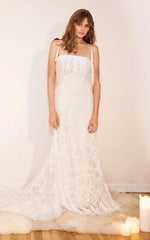 Off Shoulder Long Mermaid Lace Boho Wedding Dress With Ruffles