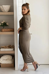 Olive Off Shoulder Ruched Bodycon Dress