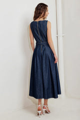 MOONLIGHT SERENADE DARK DENIM MIDI DRESS FINAL SALE