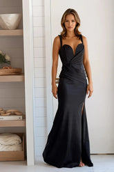 Black Metallic Sweetheart Neck Maxi Dress