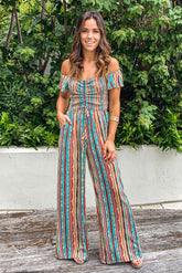 Multi Color Smocked Top Jumpsuit