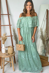 Sage Lace Off Shoulder Maxi Dress